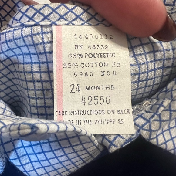 Vintage baby boy embriodered plaid jon jon collared set 24 months - Picture 4 of 5